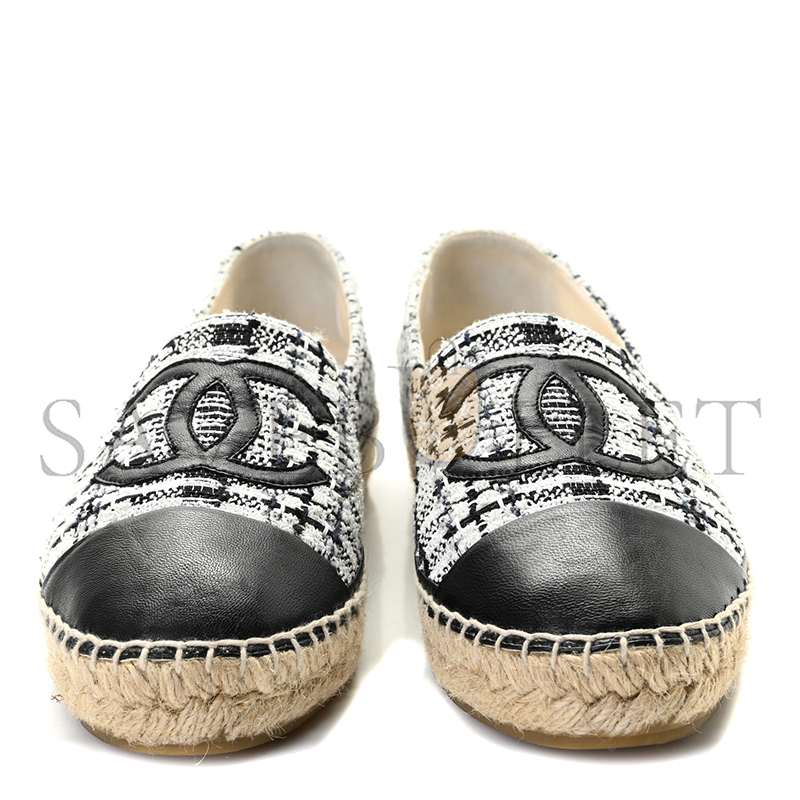 CHANEL TWEED CC ESPADRILLES BLACK WHITE G29762